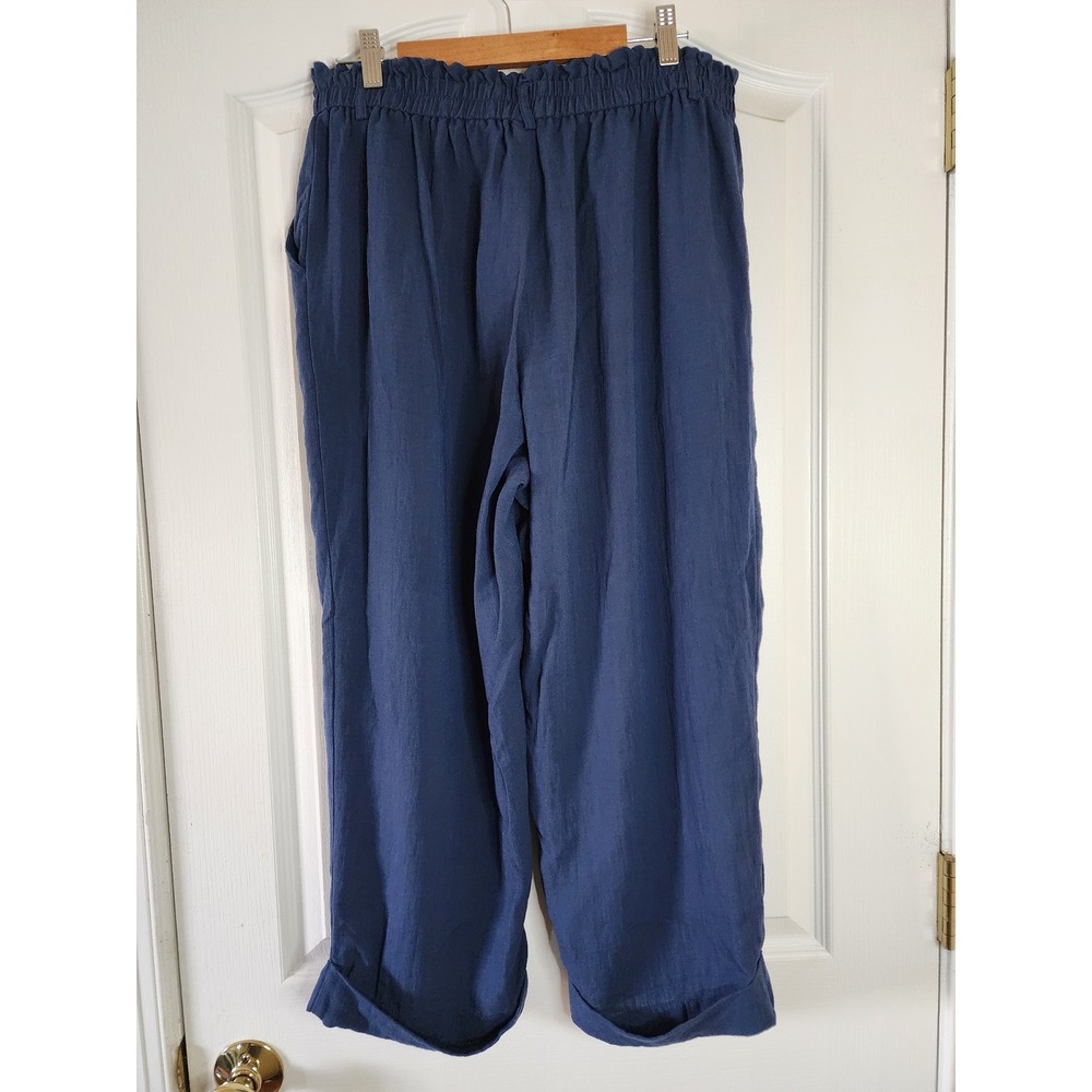 Halara Blue High Waisted Wide Leg Cuffed Pants Size L Regular Cropped Boho - Picture 2 of 6